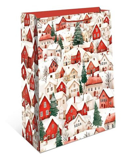 Пакет подар. бум. новогодн. 26*32*12см 157гр/м Домики