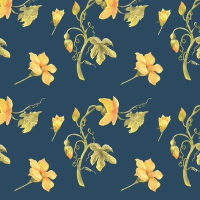 Желтые цветы на синем фоне