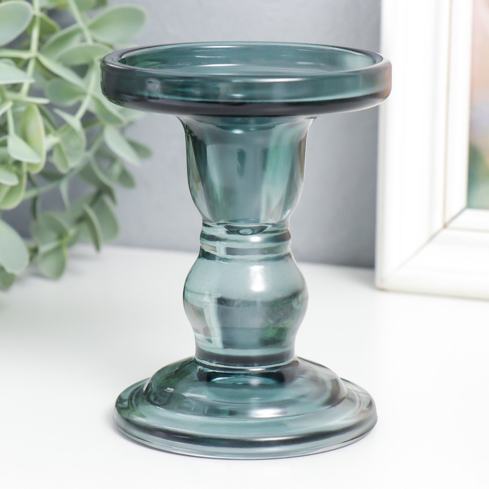 Подсвечник стекло "Подиум" д-2 и 7 см дымка 8,5х8,5х11 см