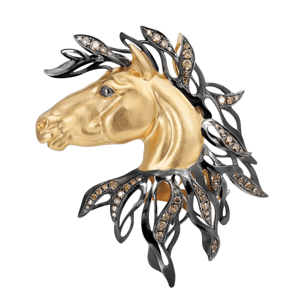 Брошь Лошадь с Бриллиантами Шампань, Brs0231-0/6