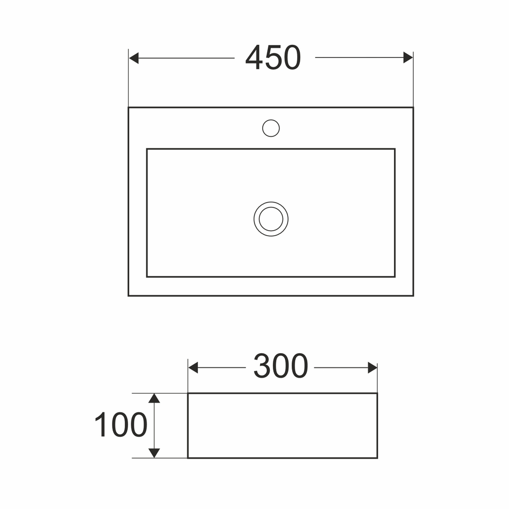 Раковина накладная на столешницу WAVE Trend 450*300*100 ш*г*в с отв под смеситель,белый,прямоуг