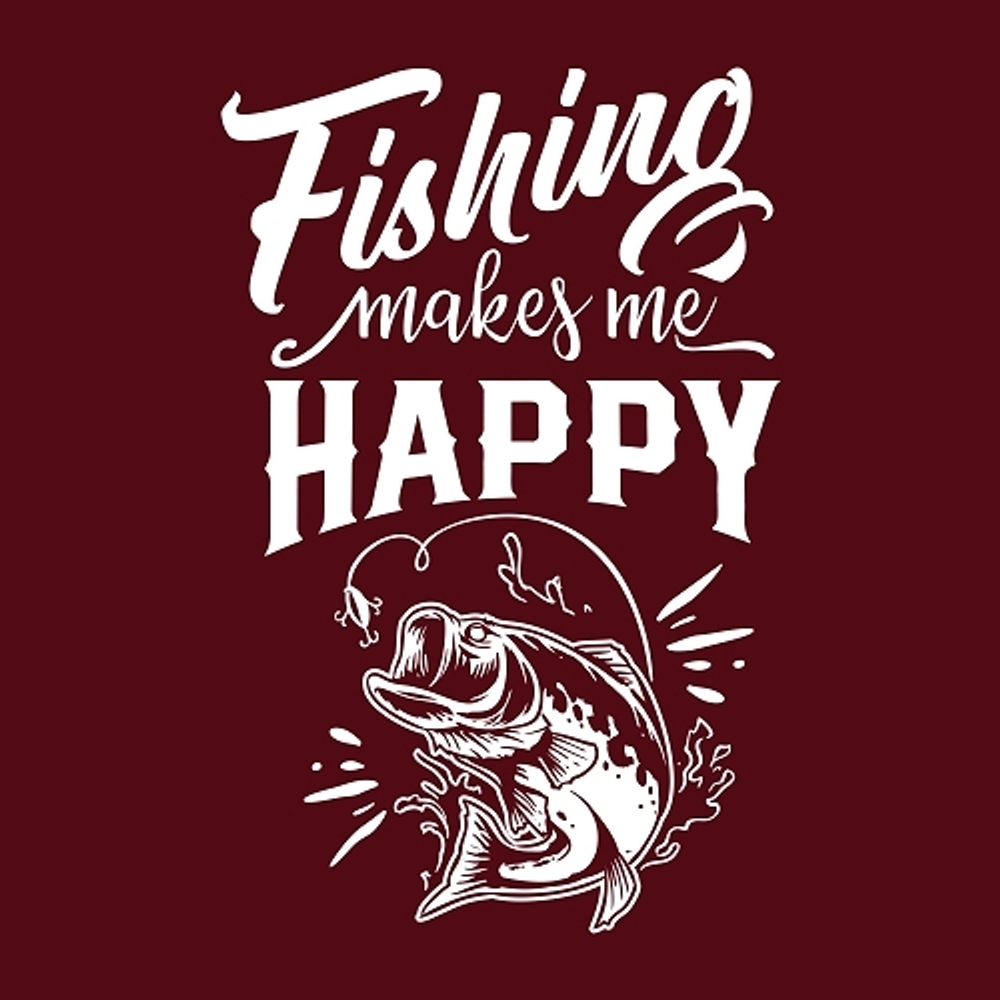 принт PewPewCat Fishing makes me happy для бордовой футболки