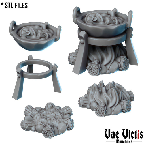 Котел костер НАБОР террейн миниатюра для dnd, днд, pathfinder, фентези, Настольная игра, НРИ, Варгейм, РПГ