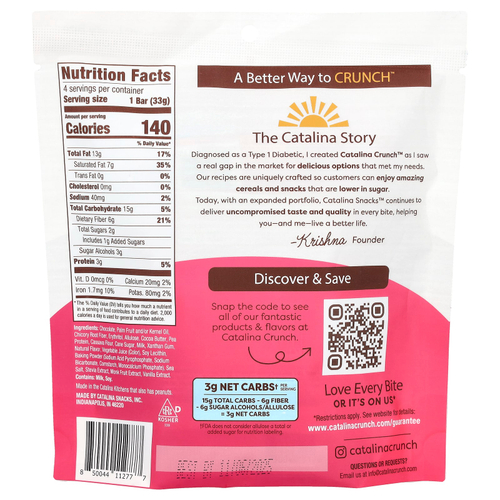 Catalina Crunch, Шоколадное печенье, малиновое, 4 батончика, 33 г (1,16 унции)