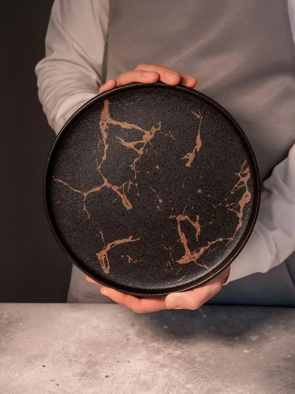 Набор посуды из 6 тарелок черный мрамор 25 см