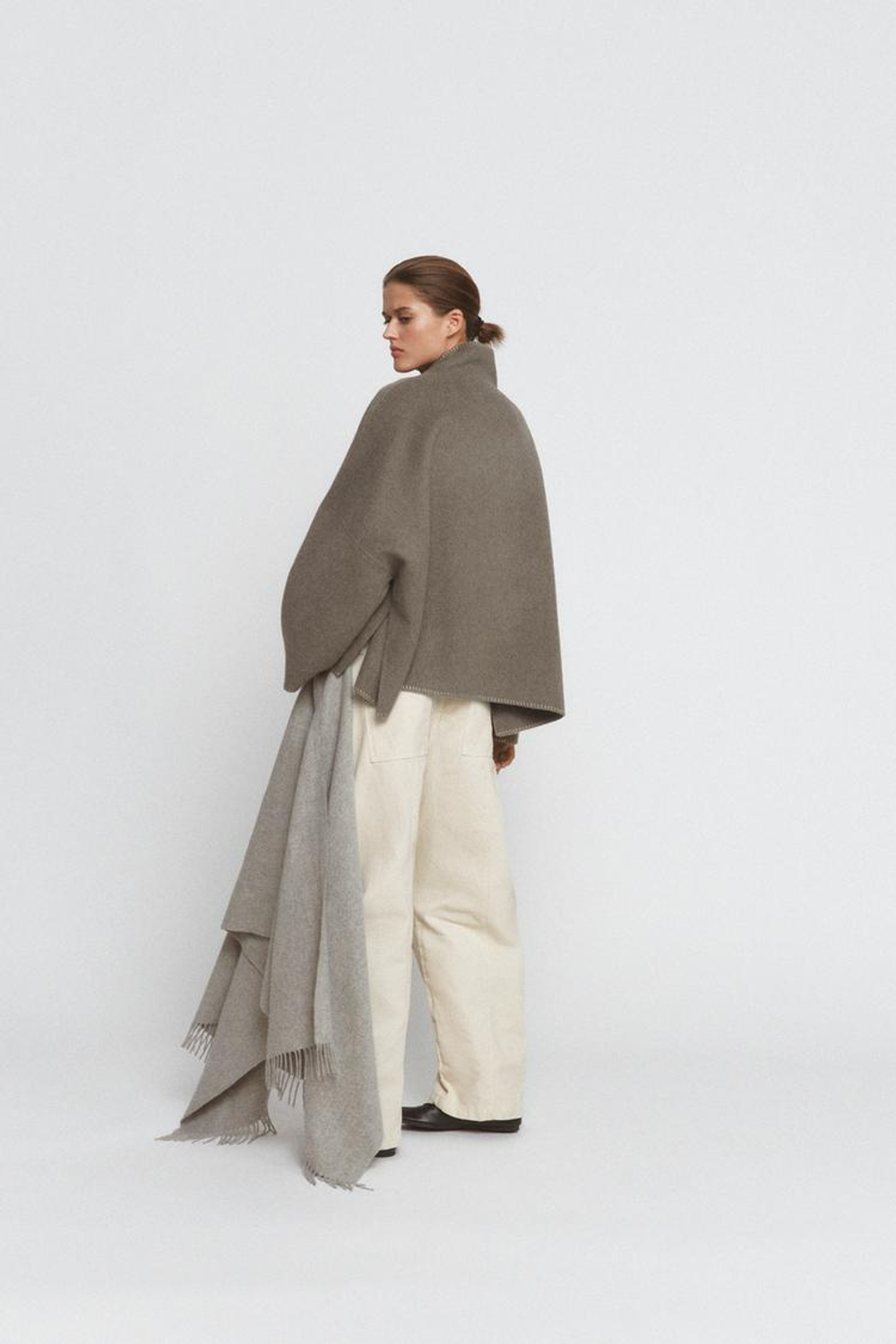 ZARA КУРТКА ИЗ СМЕСОВОЙ ШЕРСТИ С КОНТРАСТНОЙ СТРОЧКОЙ — ZW COLLECTION, СЕРОВАТО-КОРИЧНЕВЫЙ