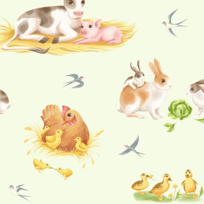 Деревенские животные на желтом