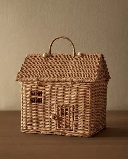 ZARA HOME КОРЗИНА ДЛЯ ХРАНЕНИЯ ДЕТСКИХ ИГРУШЕК В ФОРМЕ ДОМИКА, СВЕТЛО-БЕЖЕВЫЙ