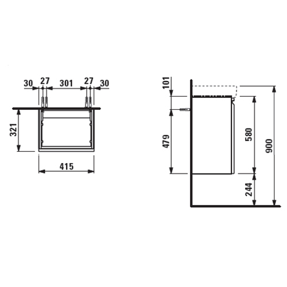 Мебель для ванной с раковиной  Laufen Pro S 42x32см. 4.8330.2.096.463.1 схема