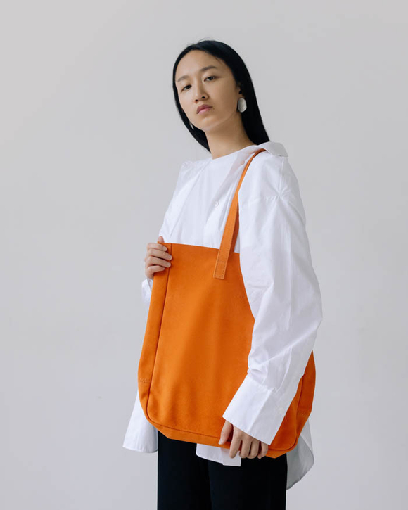 сумка шоппер оранжевый на молнии замша