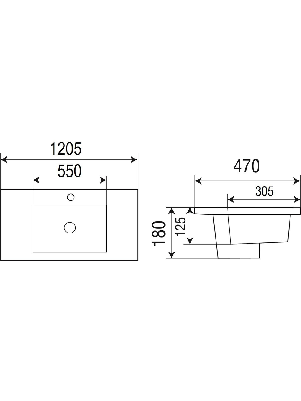 Раковина врезная (матовая черная) WeltWasser WW  DEILBACH 7506-120 MT- BL 1205х470х180