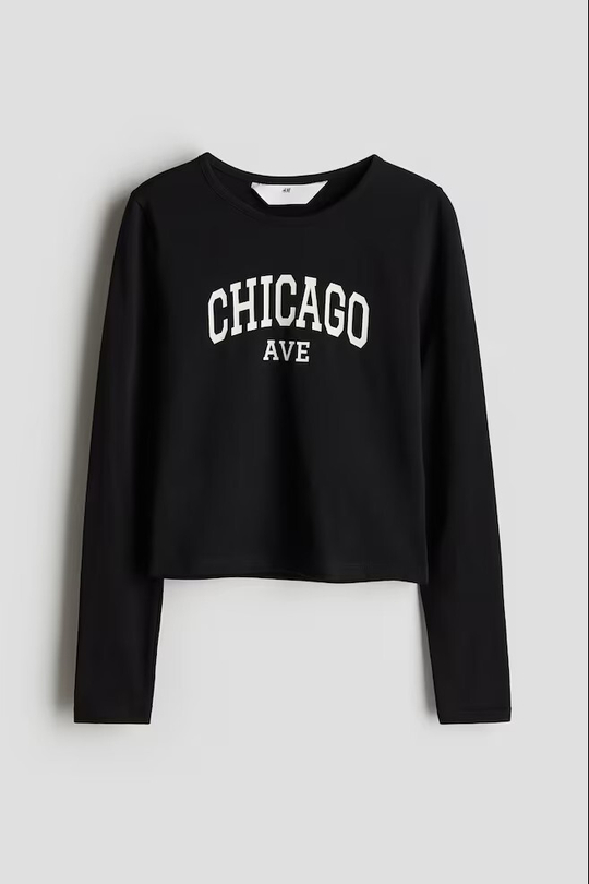 H&M Трикотажный топ с надписью, черный