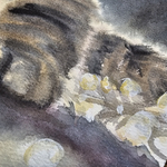 Картина авторская акварельная в паспарту 30х40 см на стену для интерьера "Кисюня"