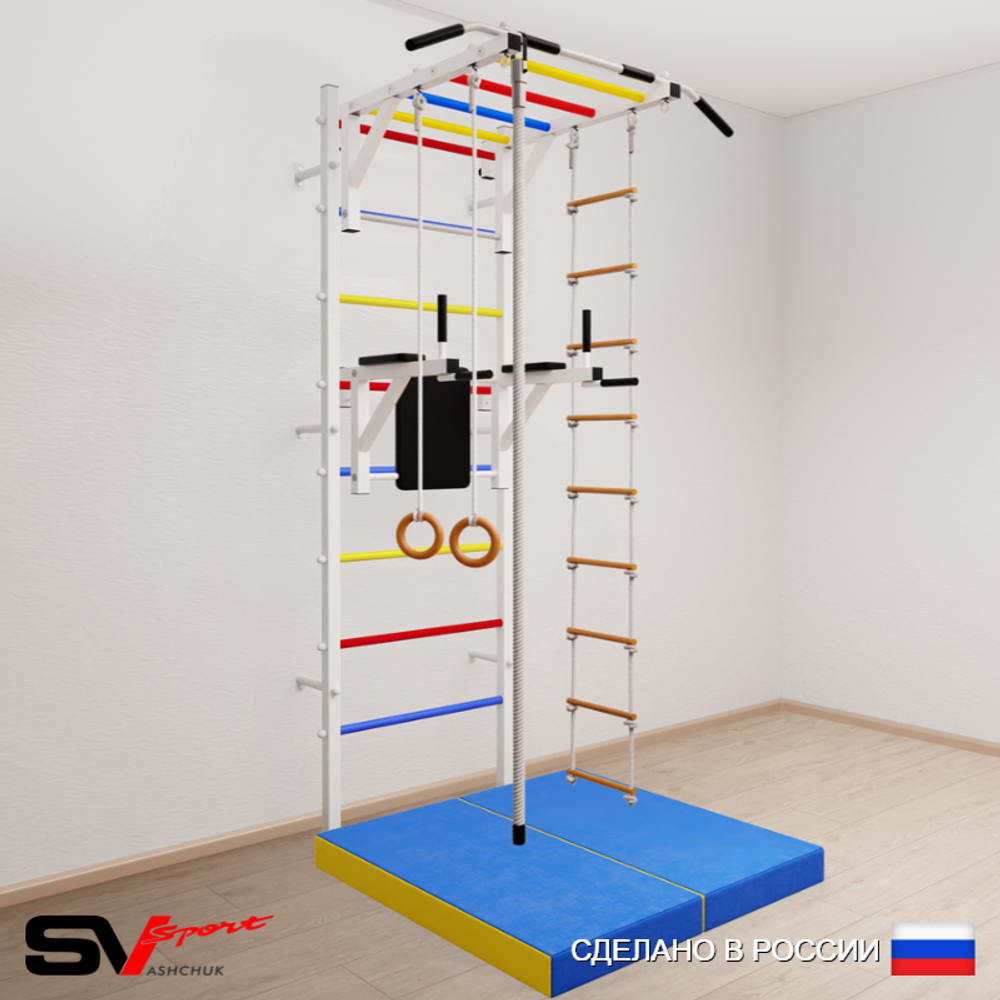 Шведская стенка Sv Sport 5234 (Турник рукоход/Брусья/Канат/Кольца/Лестница/Мат 1м)