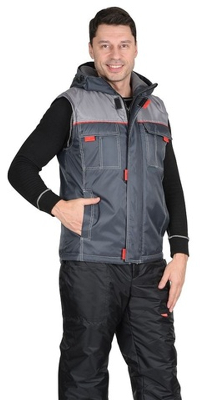 Жилет мужской т.серый с серым с капюшоном тк. Оксфорд