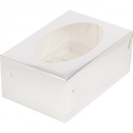 Коробка для 6 капкейков с окном 23,5*16*10см, (Цвет серебро)