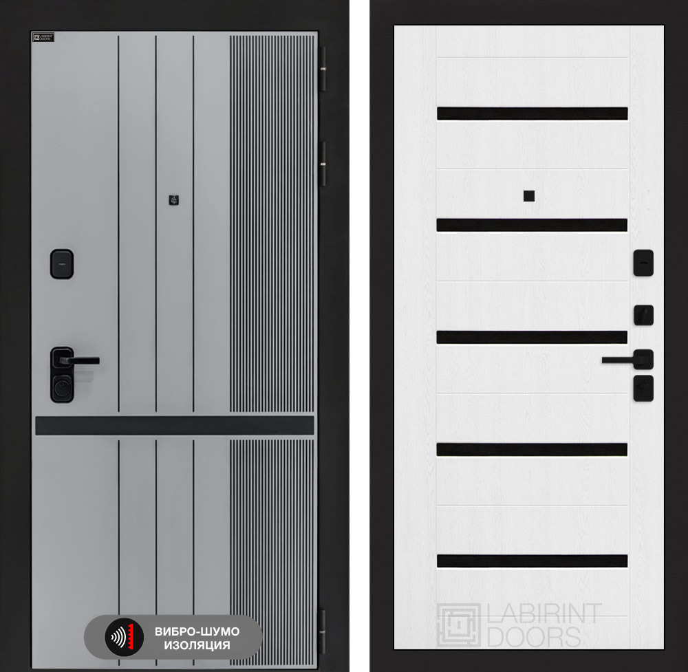 Входная дверь Лабиринт SKYLAB - 01 Белое дерево стекло черное