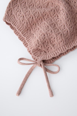 ZARA ТРИКОТАЖНЫЙ ЧЕПЧИК ИЗ ХЛОПКА И ШЕЛКА, РОЗОВАТЫЙ