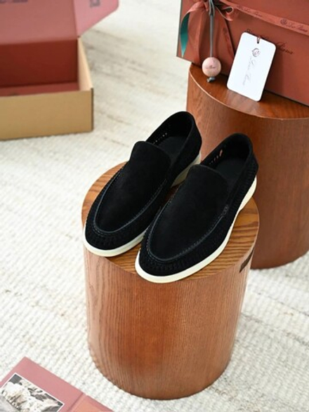 Летние мужские черные лоферы Loro Piana Summer Walk с плетением