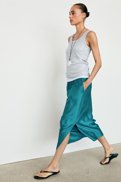 Massimo Dutti Атласная юбка миди с карманами, синий