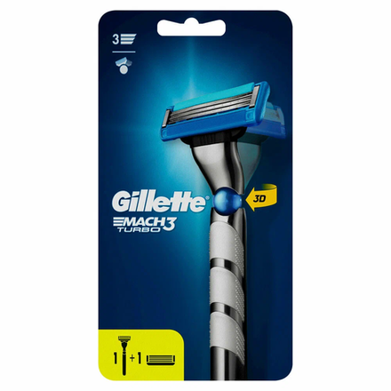 Бритвенный станок Gillette MACH3 TURBO 3D с 2 сменными кассетами