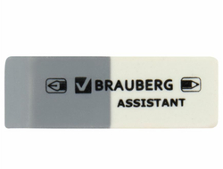 Ластик BRAUBERG "Assistant", 41х14х8 мм, серо-белый, прямоугольный, скошенные края, 222461