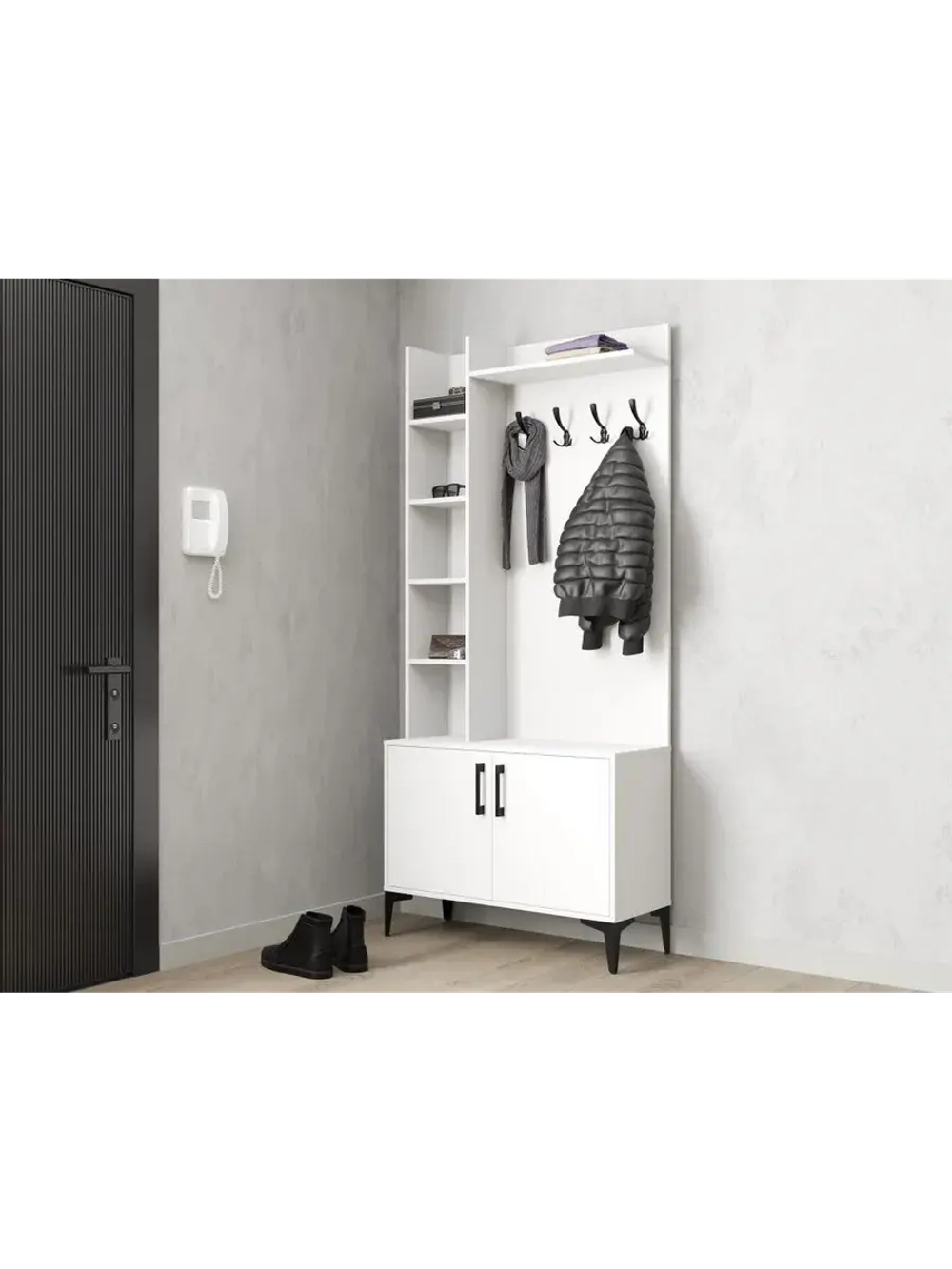 Прихожая с вешалкой и обувницей Белый 80х40х202