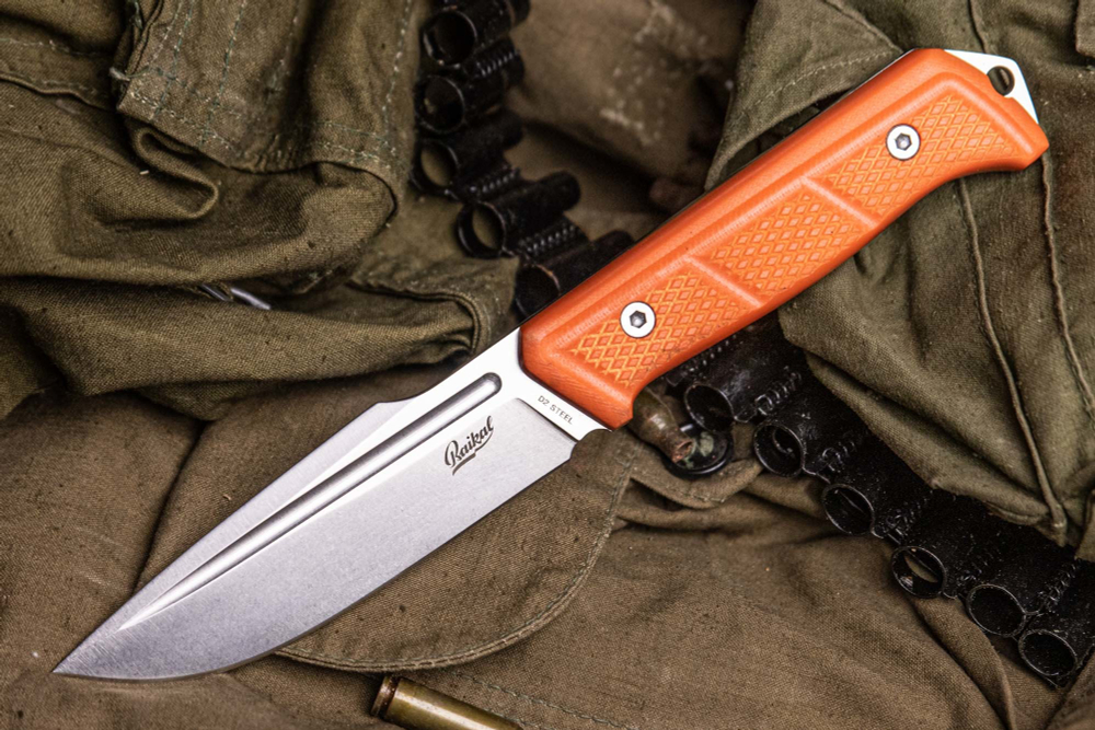 Туристический нож Baikal D2 StoneWash G10 Orange