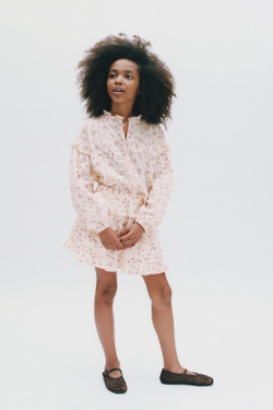 ZARA ЮБКА С ЦВЕТОЧНЫМ ПРИНТОМ И КРУЖЕВОМ, ЭКРЮ