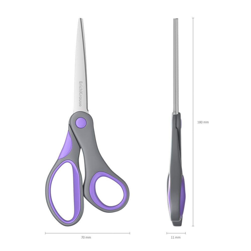 Ножницы канцелярские, Erich Krause, 18 см., "Comfort" пластиковые ручки, европодвес