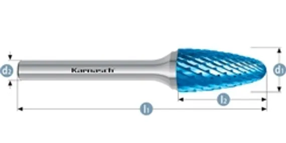 Борфреза твердосплавная Karnasch форма L, 6х18х6х50 мм, насечка HP-6, покрытие Blue-Tec, арт. 11.5084-020