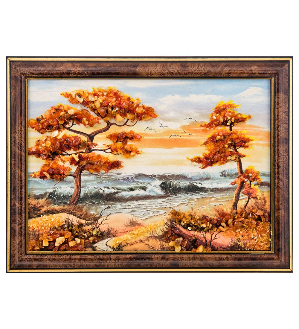 AMB-03/21 Картина «Лось» (с янтарной крошкой) H-32см