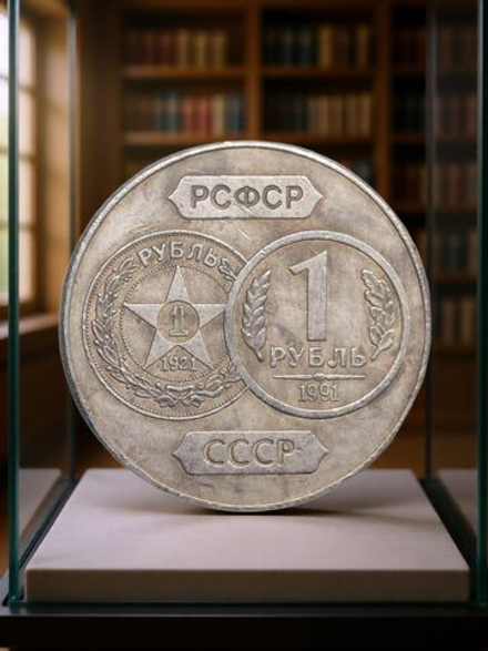 1 рубль 1991 года СССР 70 лет советскому чекану 1921 Копия пробной монеты посеребрение