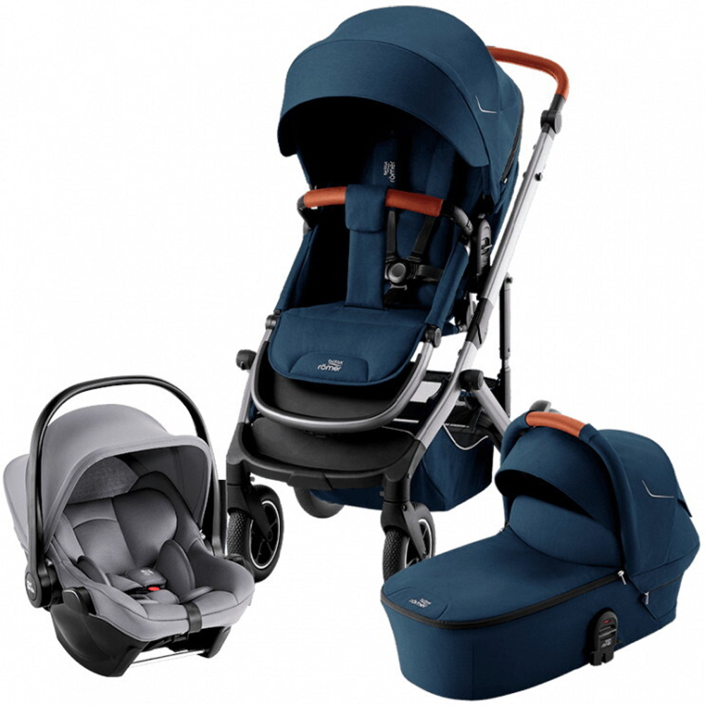 Детская коляска 3 в 1 Britax Roemer Smile 5Z + автокресло BABY-SAFE CORE Frost Grey Night Blue / Frost Grey