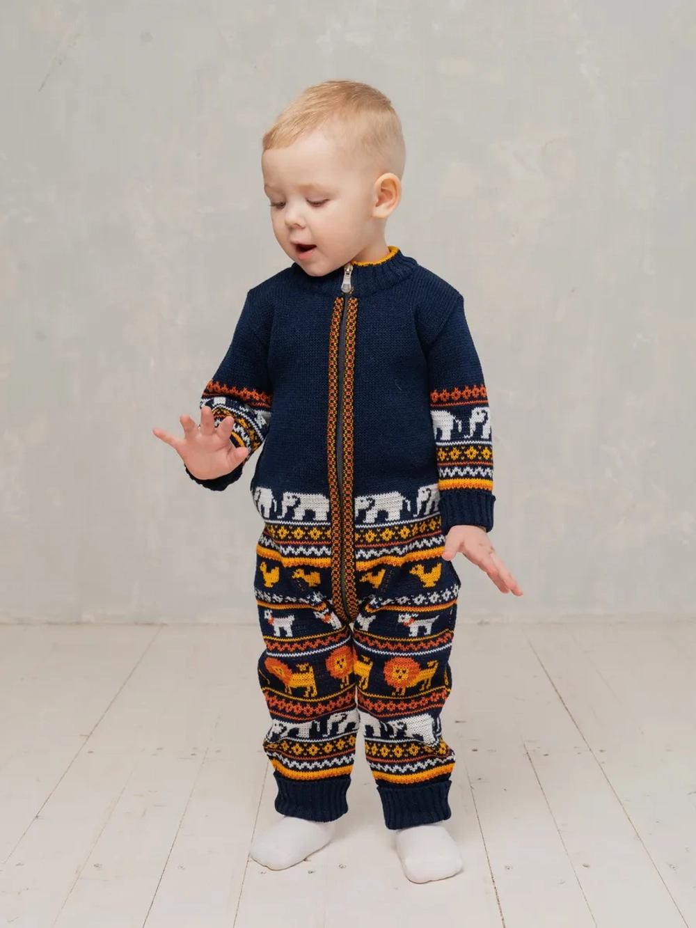 Вязаный комбинезон для новорожденных и малышей на молнии