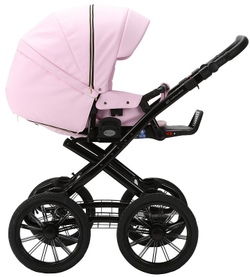 Детская коляска Adamex Chantal Retro Deluxe 2 в 1 C132B (РОЗОВ.ЗЕФИР 100% КОЖА-ЗОЛОТО.МОЛНИИ)
