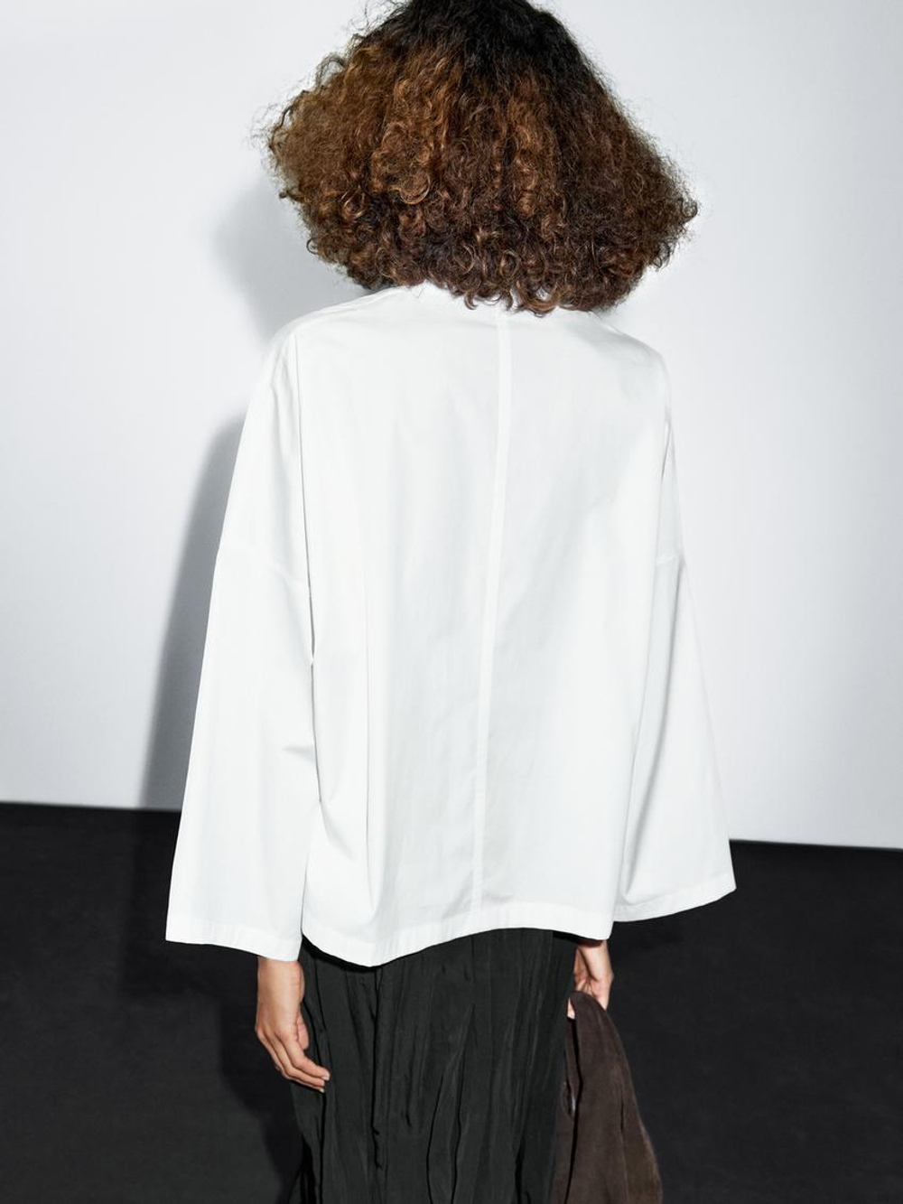 Massimo Dutti Блуза из 100% хлопка с застежкой на пуговицы, белый