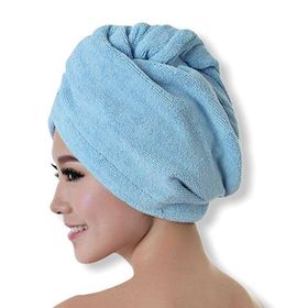 Тюрбан полотенце для сушки волос с пуговицей Светло-Голубой