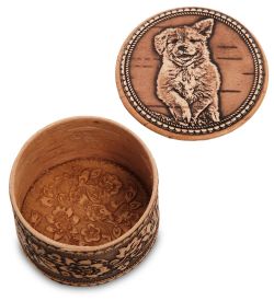 Народные промыслы BST-128/ 4 Шкатулка «Щенок» мал. (береста)