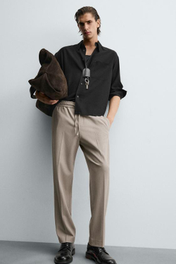 ZARA БРЮКИ-ДЖОГГЕРЫ КОМФОРТНОЙ ПОСАДКИ, РЫЖЕВАТО-КОРИЧНЕВЫЙ МЕЛАНЖ