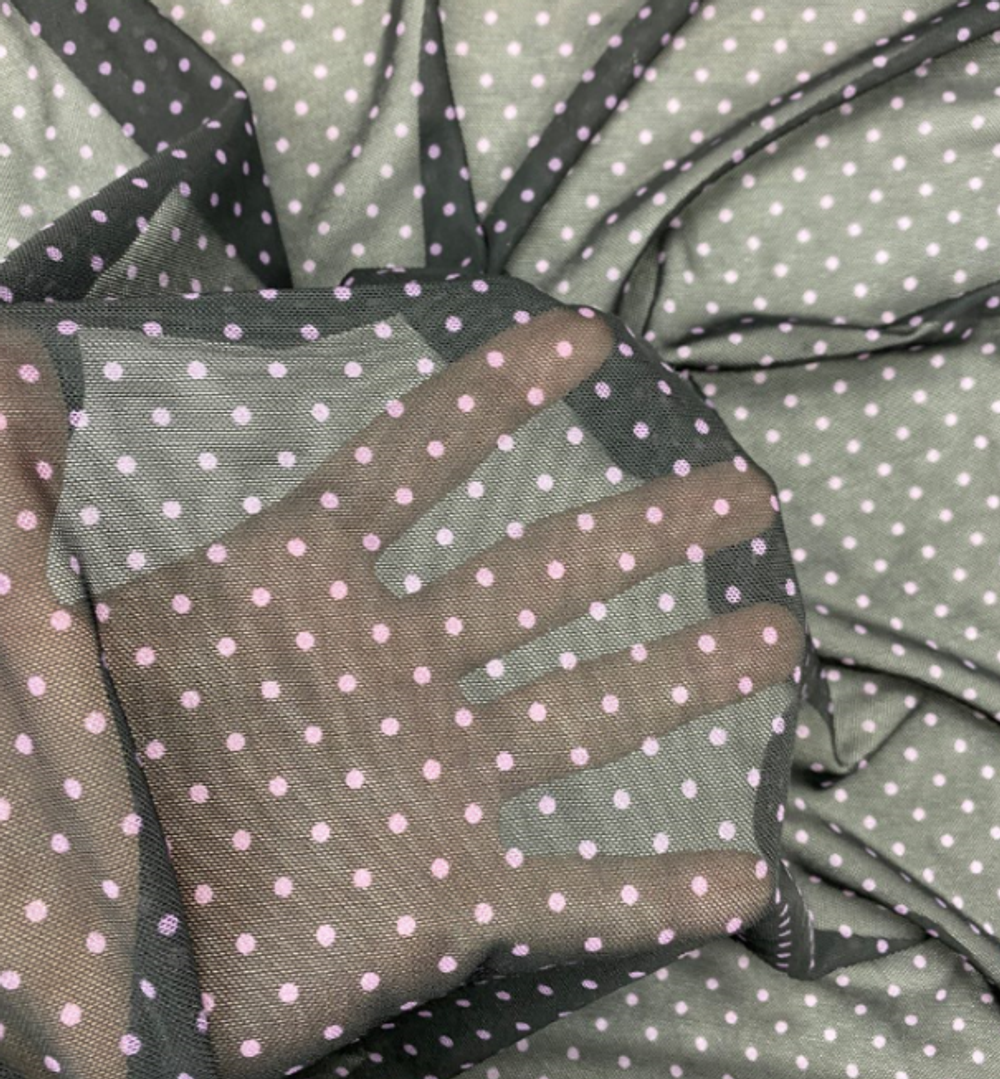 Сетка эластичная черная в сиреневый горох 0,5 х 1,7 м