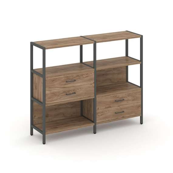 Shelf System Двухсекционный стеллаж трехярусный с ящиками SN.STM-323 Дуб Табак/Металл Антрацит 1590*