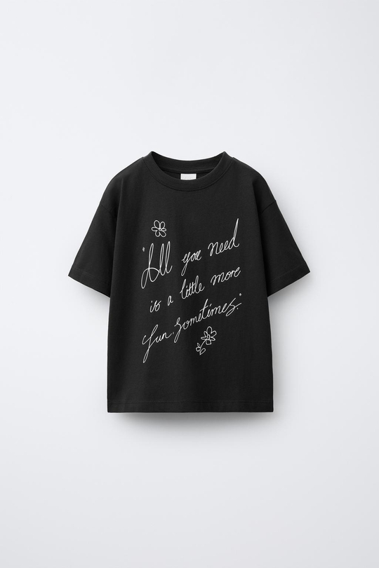 ZARA ФУТБОЛКА С НАДПИСЬЮ, ТЕМНЫЙ АНТРАЦИТ