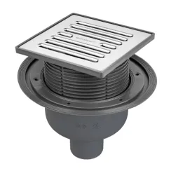 Трап вертикальный BETTOSERB Superior Quadro с металлической решеткой с пластиковым прямым выпуском 50мм 150*150мм 40996