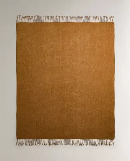 ZARA HOME ОДНОТОННЫЙ ПЛЕД ИЗ СИНЕЛИ, ГОРЧИЧНЫЙ
