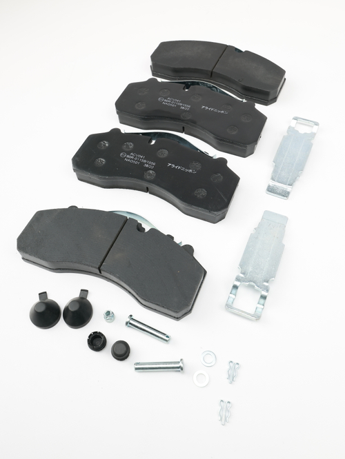 Колодка дискового тормоза (ACV 041 K) системы: Knorr SB 7000; SN7 а/м Actros MP2/MP3, EuroCargo, ЛИАЗ 5292, КАМАЗ 5490/5299 и др.  полный (к-т 4 шт. с установочным комплектом: палец\пружины\резинки) WVA 29179, 29061, 29106, 29108, 29202 (NIPPON)