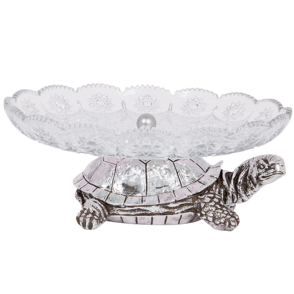 Фруктовница-конфетница Черепаха со стеклянной чашей 1257 Серебро