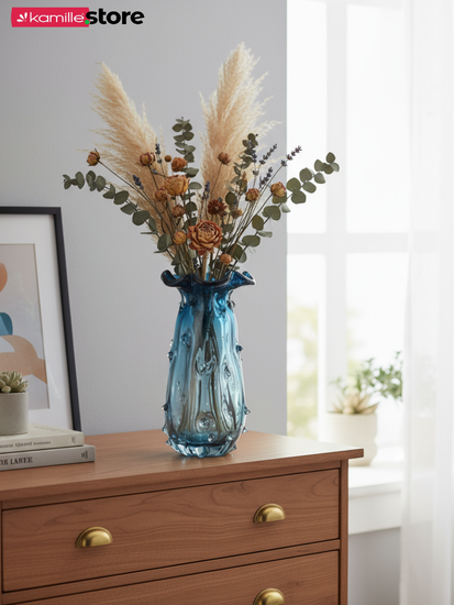 Ваза для цветов 30 см. стеклянная с шипами и горлышком "Волна"