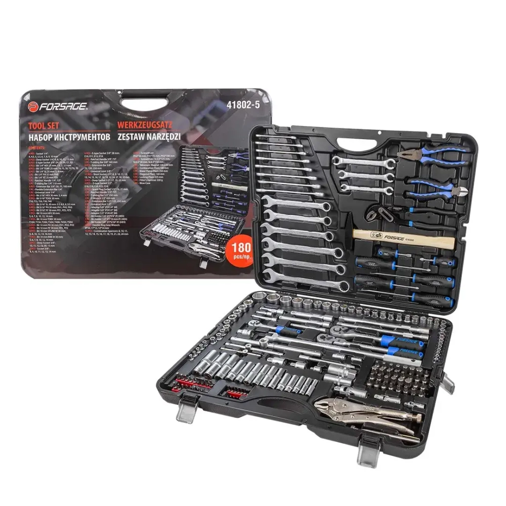 Набор инструментов 180пр. 1/4''3/8''1/2''(6гр.)(4-32мм) Forsage F-41802-5