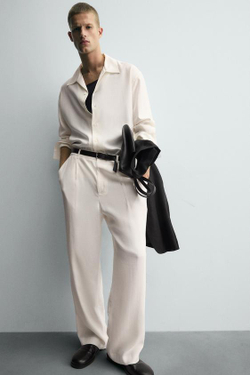 ZARA БРЮКИ RELAXED FIT СО СКЛАДКАМИ, БЕЛЫЙ